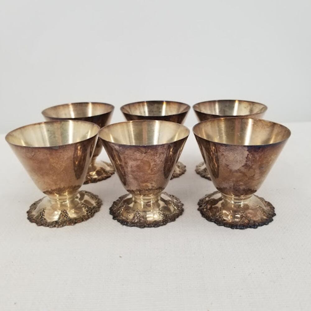 Vintage Signed DG Alpaka Silver Pedestal Footed Wine Cups German Set of Six